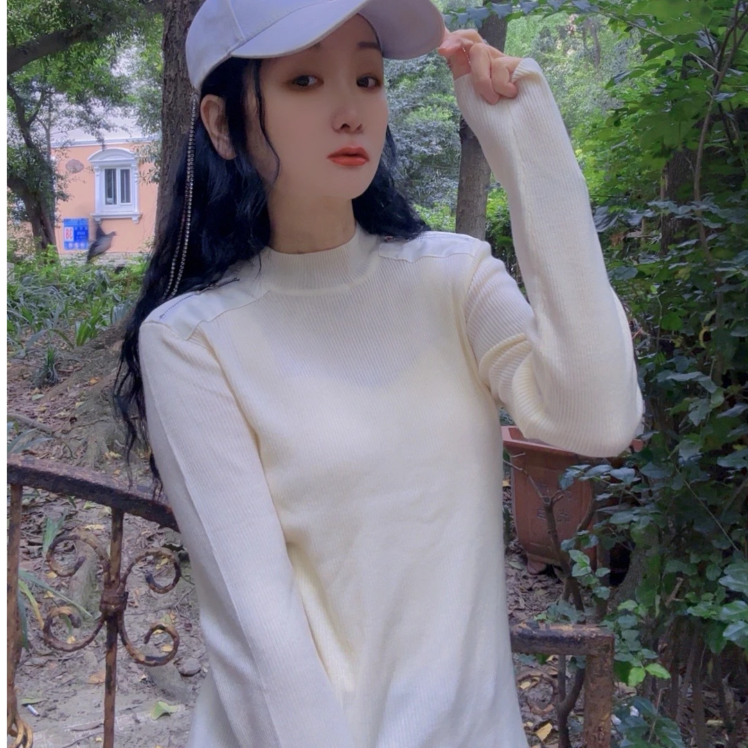 M44M003慕之淇肩膀拉链修身圆领羊毛衫