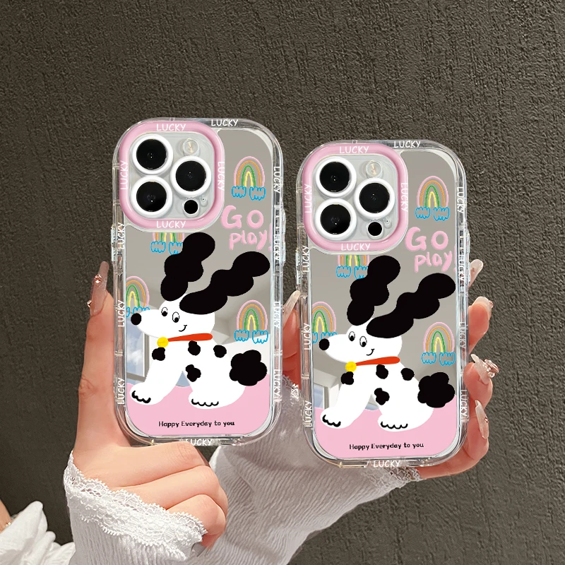 长耳朵狗适用苹果16华为荣耀vivo/iqoo/oppo小米红米镜面手机壳