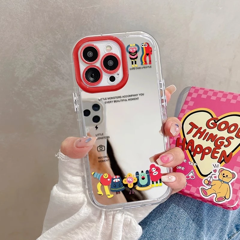 文小怪兽适用苹果16华为荣耀vivo/iqoo/oppo小米红米镜面手机壳