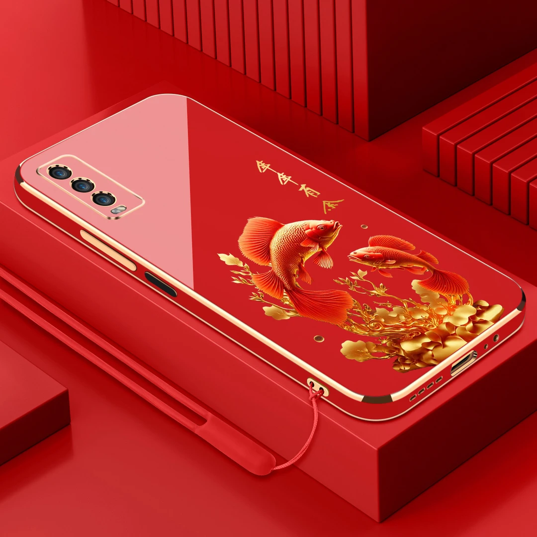 电镀年年有余适用vivoy50t手机壳防摔硅胶保护壳直边软壳手机套