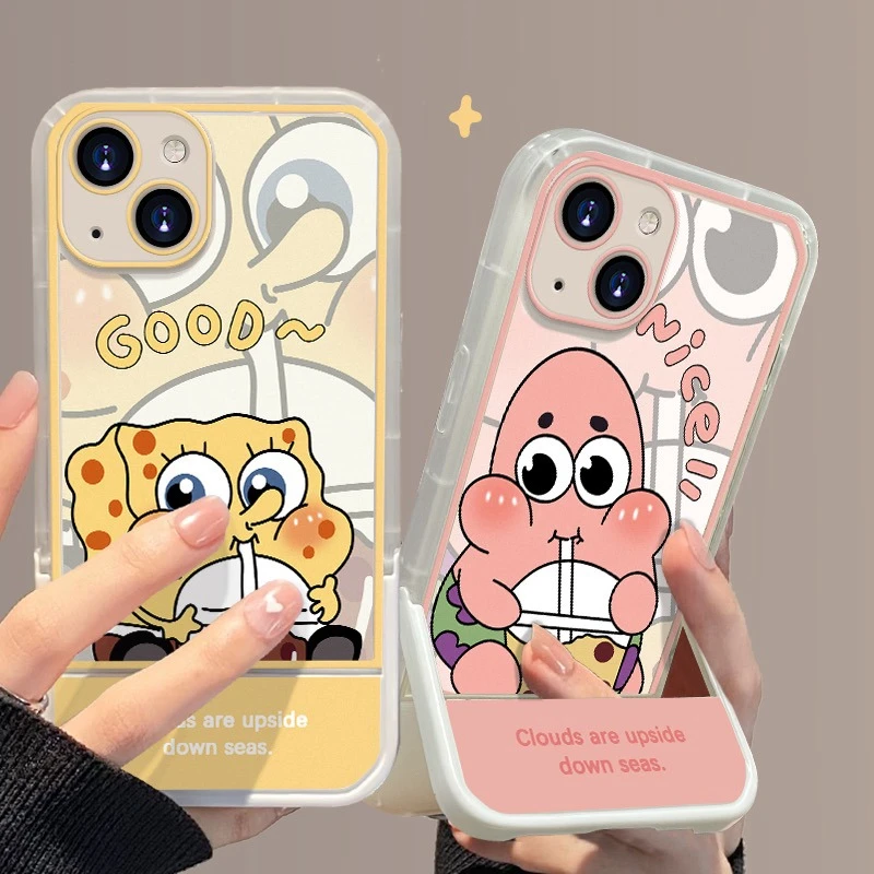 可爱派大星适用苹果15华为荣耀vivo/iqoo/oppo小米隐形支架手机壳