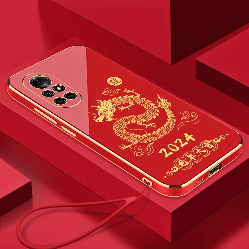 2024龙年大吉荣耀v40轻奢版手机壳全包硅胶防摔电镀软壳【送挂绳