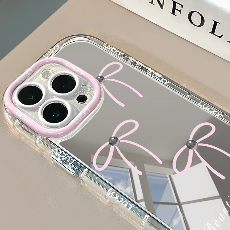 三个蝴蝶结适用苹果16华为荣耀vivo/iqoo/oppo小米红米镜面手机壳