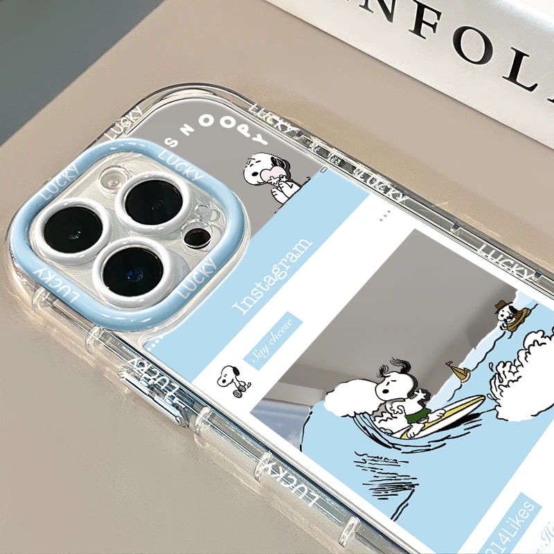 蓝色史努比适用苹果16华为荣耀vivo/iqoo/oppo小米红米镜面手机壳