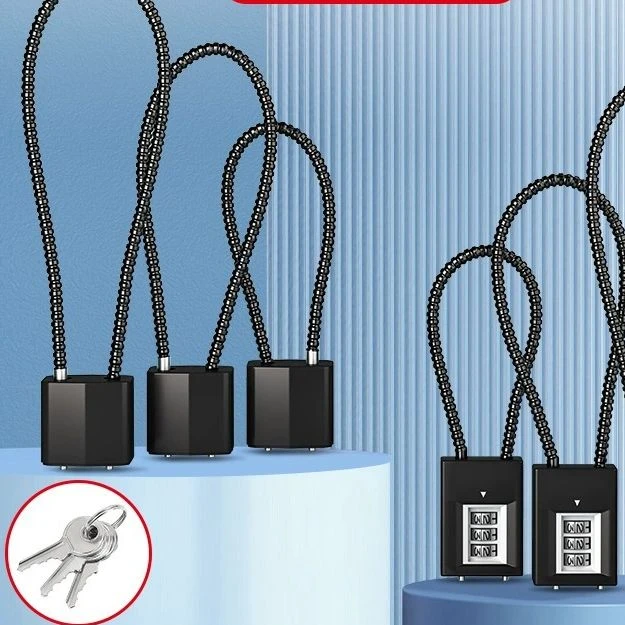 钢丝密码锁挂锁钢缆防盗电动车筐篮柜子软长绳钥匙锁头盔锁具大全