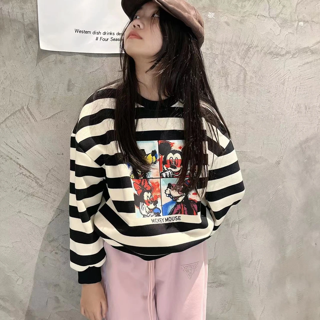 女童卫衣春秋款2023新款洋气儿童秋装长袖小女孩秋季套头条纹上衣