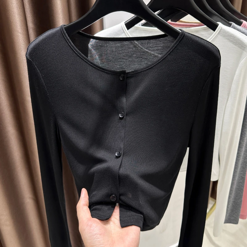 气质开衫上衣女长袖短外套2025新款时尚百搭高级感圆领针织衫薄款
