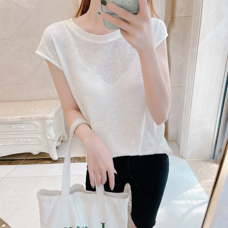 薄款宽松短袖T恤外穿打底内搭上衣女夏季白色配吊带裙子坎肩背心