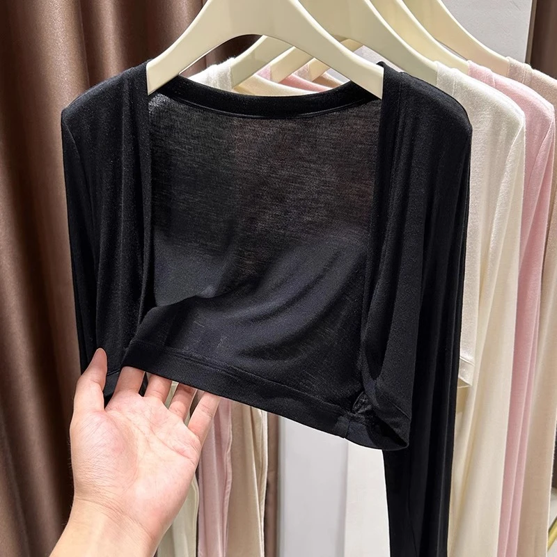 莫代尔吊带裙外搭开衫夏季薄款韩系上衣修身黑色气质搭旗袍的披肩