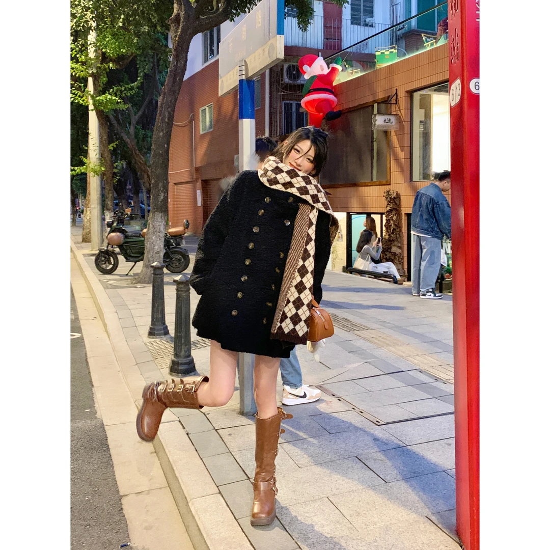 2428098冬季加厚黑色厚大衣气质百搭