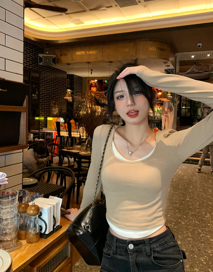 秋冬百搭内搭撞色长袖T恤