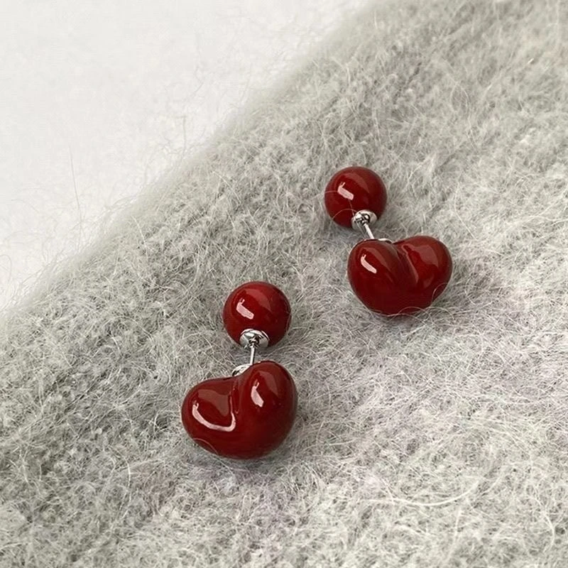 铜合金耳饰 B8安哥拉红色耳饰两带款小众简约款