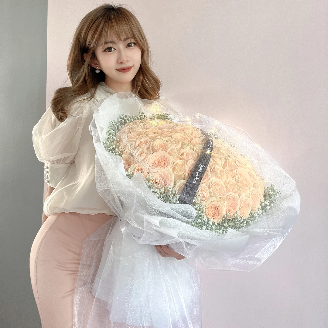 真花生日鲜花速递同城花店配送99朵香槟玫瑰花束北京上海广州成都