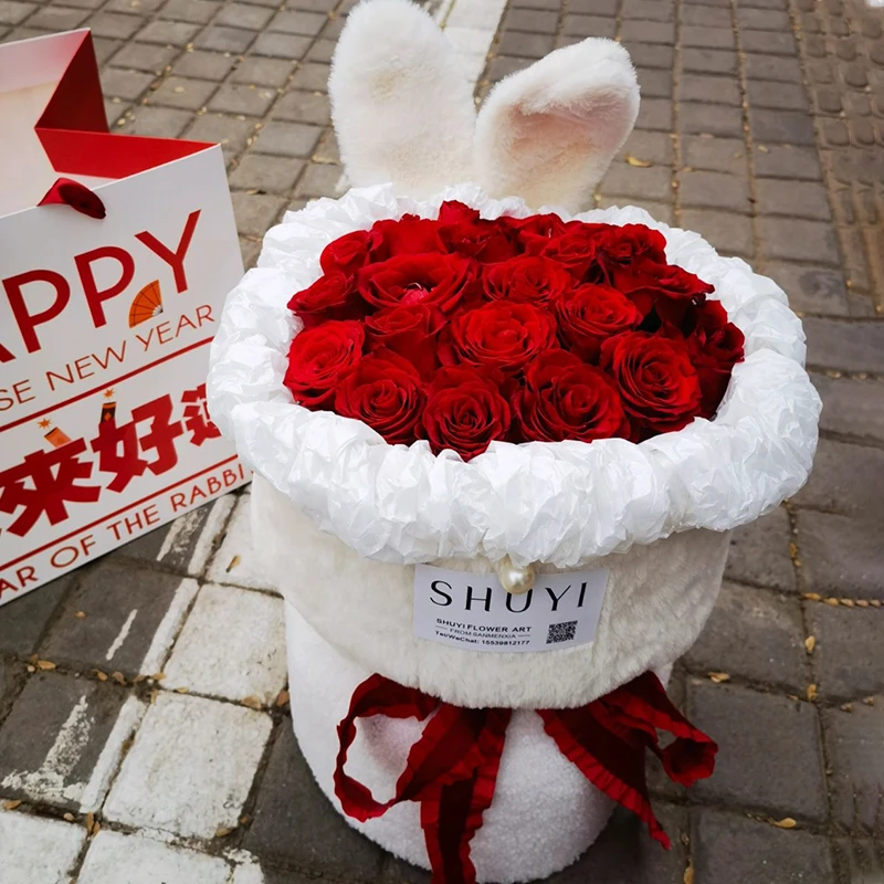 真花兔子耳朵玫瑰花束全国生日鲜花速递同城配送北京广州成都花店