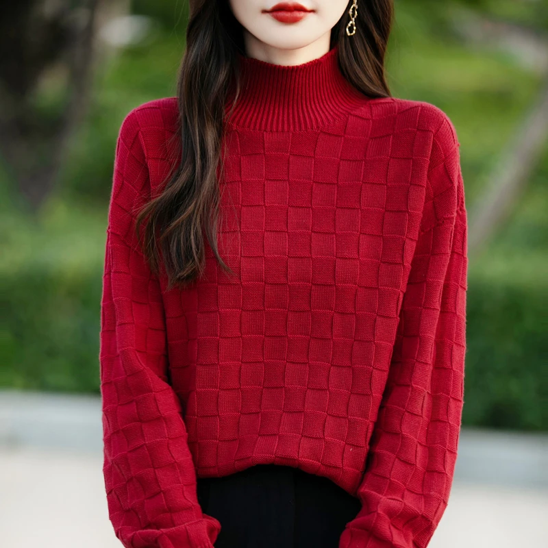 秋冬新款 一线成衣100%纯棉高领提花加厚针织衫毛衣