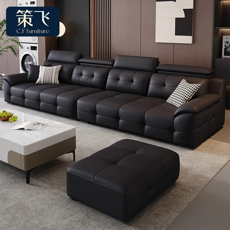 策飞佛山源头工厂2024新款高靠背劳伦斯沙发意式现代轻奢真皮沙发