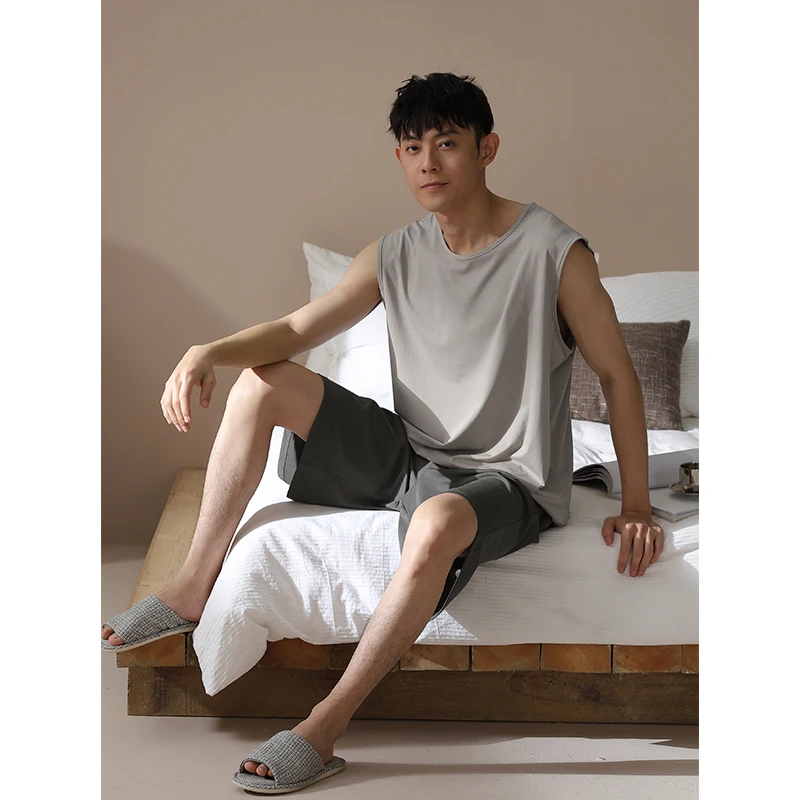 【美家臣】凉感睡衣男士夏季背心无袖薄款坎肩简约宽松家居服套装