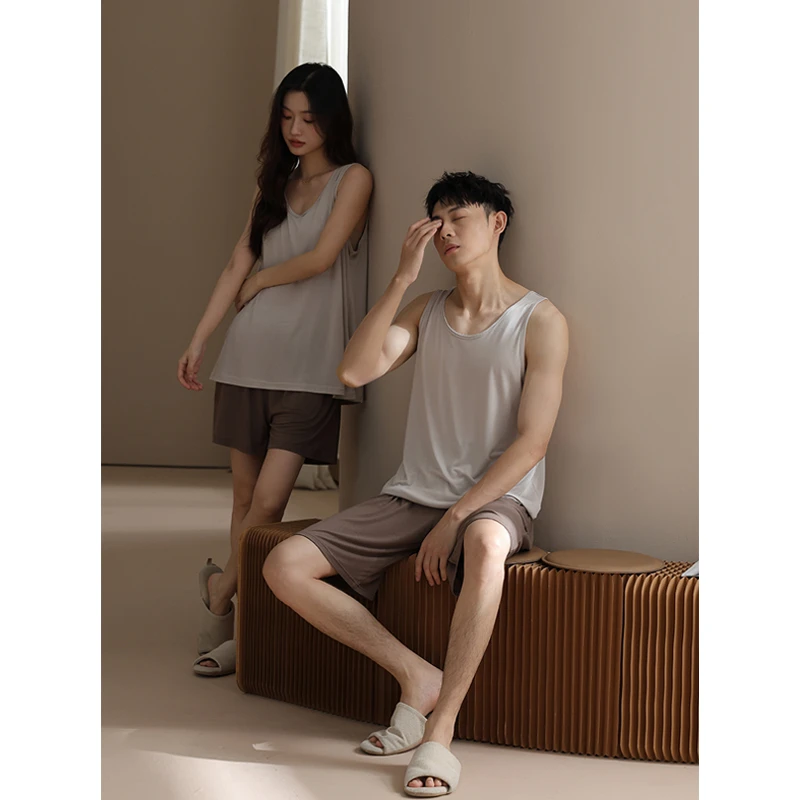 【美家臣】夏季款情侣睡衣女无袖背心男士宽松青少年家居服睡衣套装