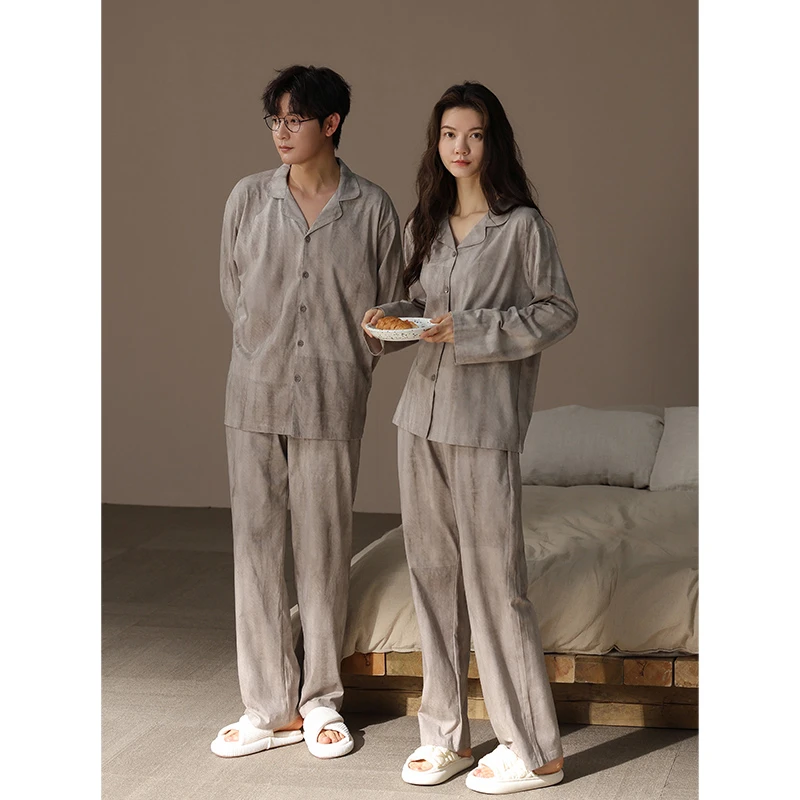 【美家臣】2025新款情侣睡衣春秋新疆棉长袖翻领家居服套装睡衣男