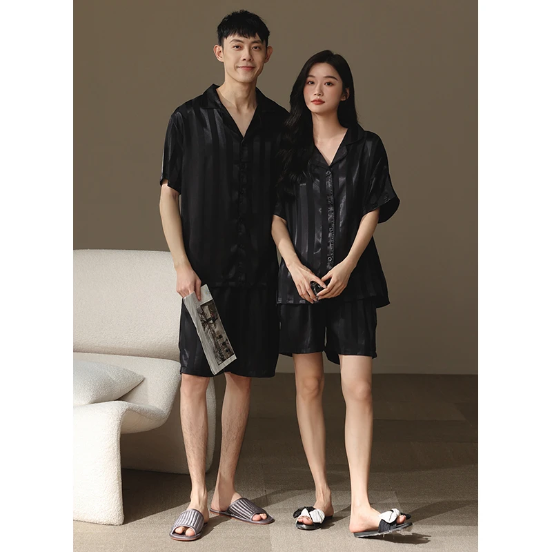 【美家臣】2025年新款短袖短裤情侣春秋款夏季冰丝仿真丝绸缎家居服