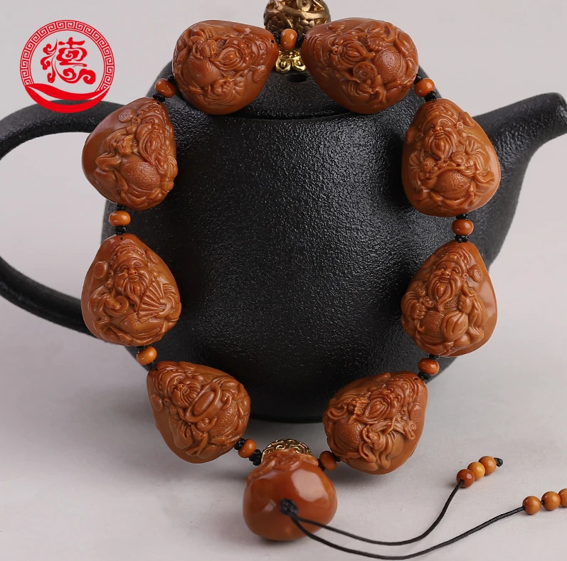 橄榄核2.0玉化八宝财神文玩手串HTCS-6556橄榄核核雕手串手工设计
