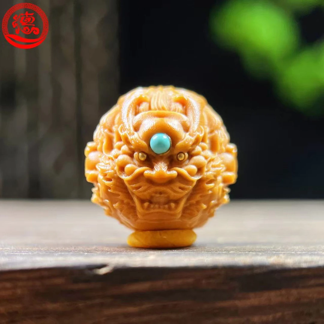 猴头核桃1.7新龙三通镶嵌金眼文玩单粒男女同款吊坠送礼手工雕刻