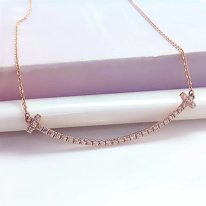 合成锆石585紫金笑脸套链时尚气质正反两戴14K玫瑰金项链