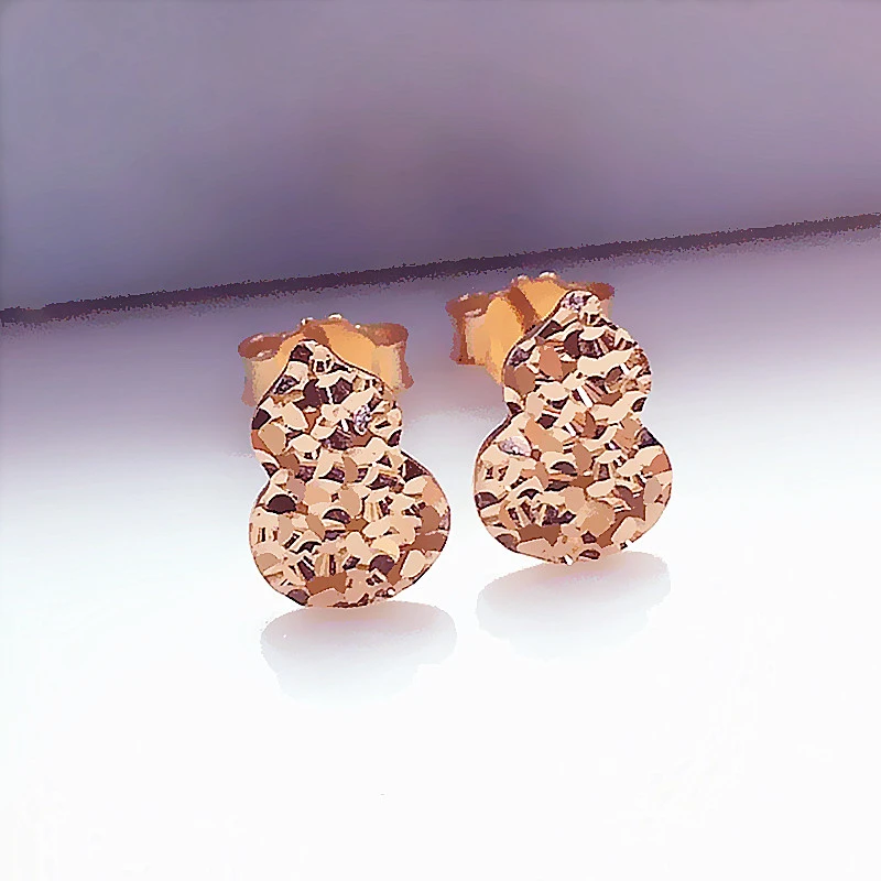 福福金楼585紫金碎冰冰葫芦耳钉时尚闪亮气质14K玫瑰金耳饰