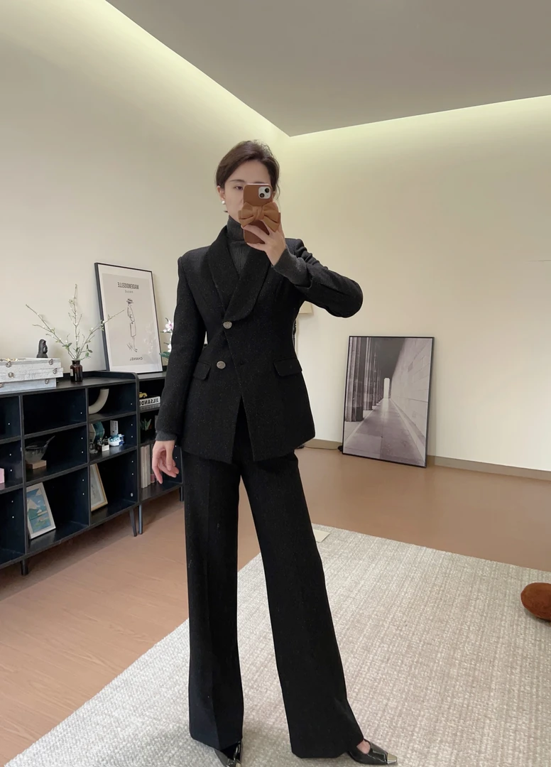 米可STUDIO【黑暗荣耀】冬季双排扣西装西裤职业套装女气质两件套