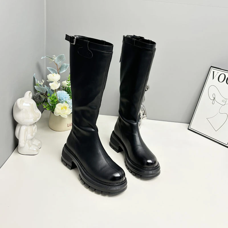 C05【单靴/加绒】秋冬新品厚底显瘦长筒靴骑士靴不过膝百搭