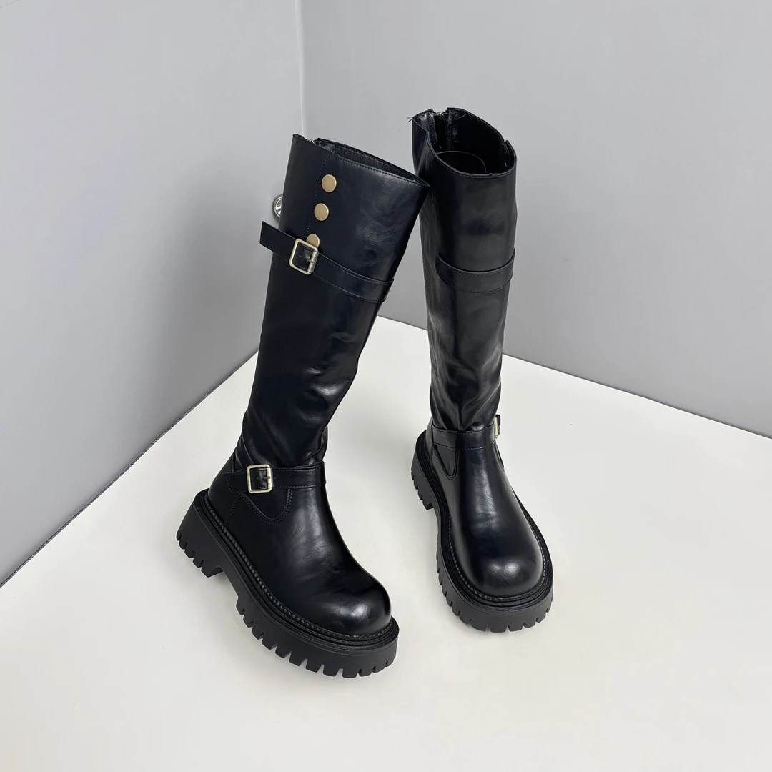 6981【二棉】秋冬新品厚底显瘦显腿长加绒保暖长筒靴骑士靴不过膝