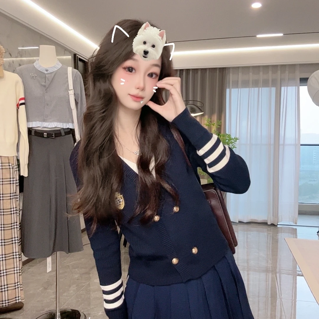 2024秋季新款两件套时尚小香风开衫假两件拼色毛衣+半身裙-2729SW