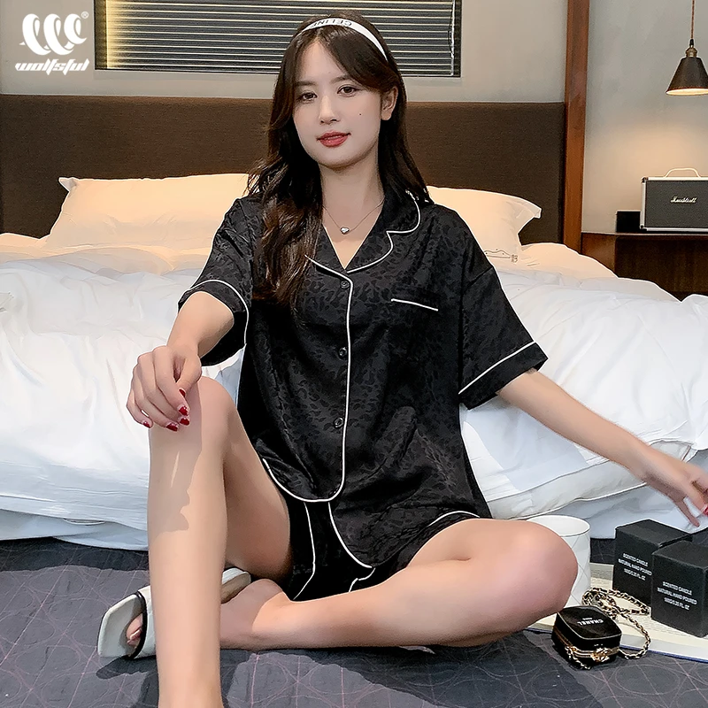 睡衣女士夏季短袖冰丝薄款凉感仿真丝性感豹纹可外穿家居服套装