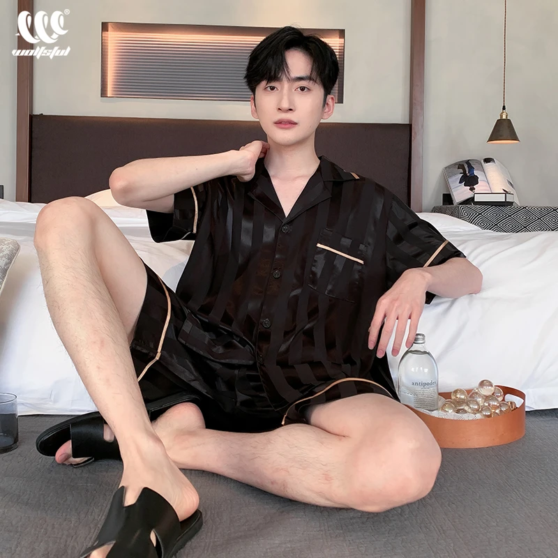 睡衣男夏季冰丝短袖仿真丝绸爆款男款2025新款男士家居服套装