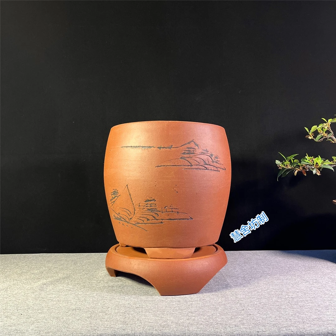 宜兴精品紫砂龙蛋花兰花盆君子兰花盆陶瓷盆大型透气发货处理完美