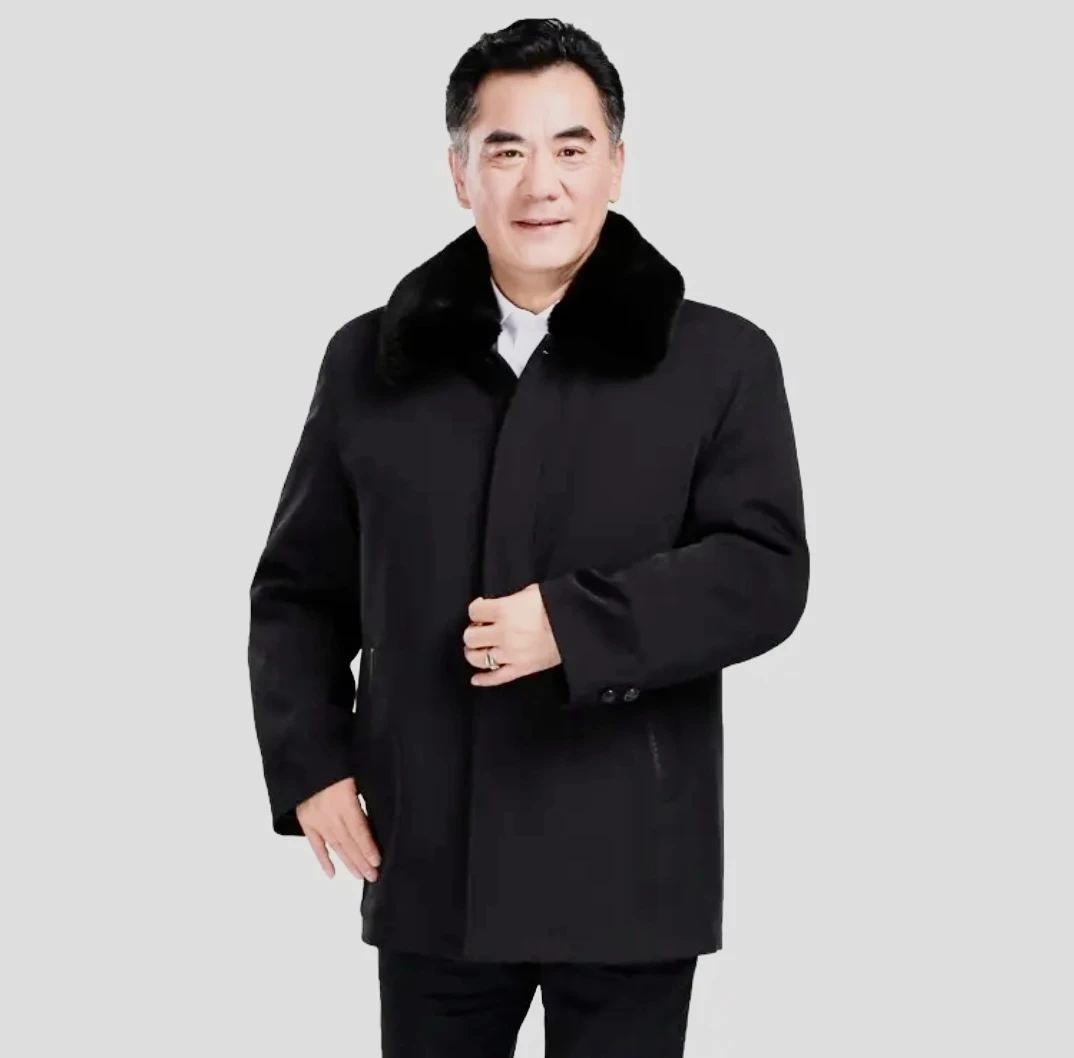 新疆羊毛中长款大衣中老年男士尼克服加厚保暖冬季棉服外套男装
