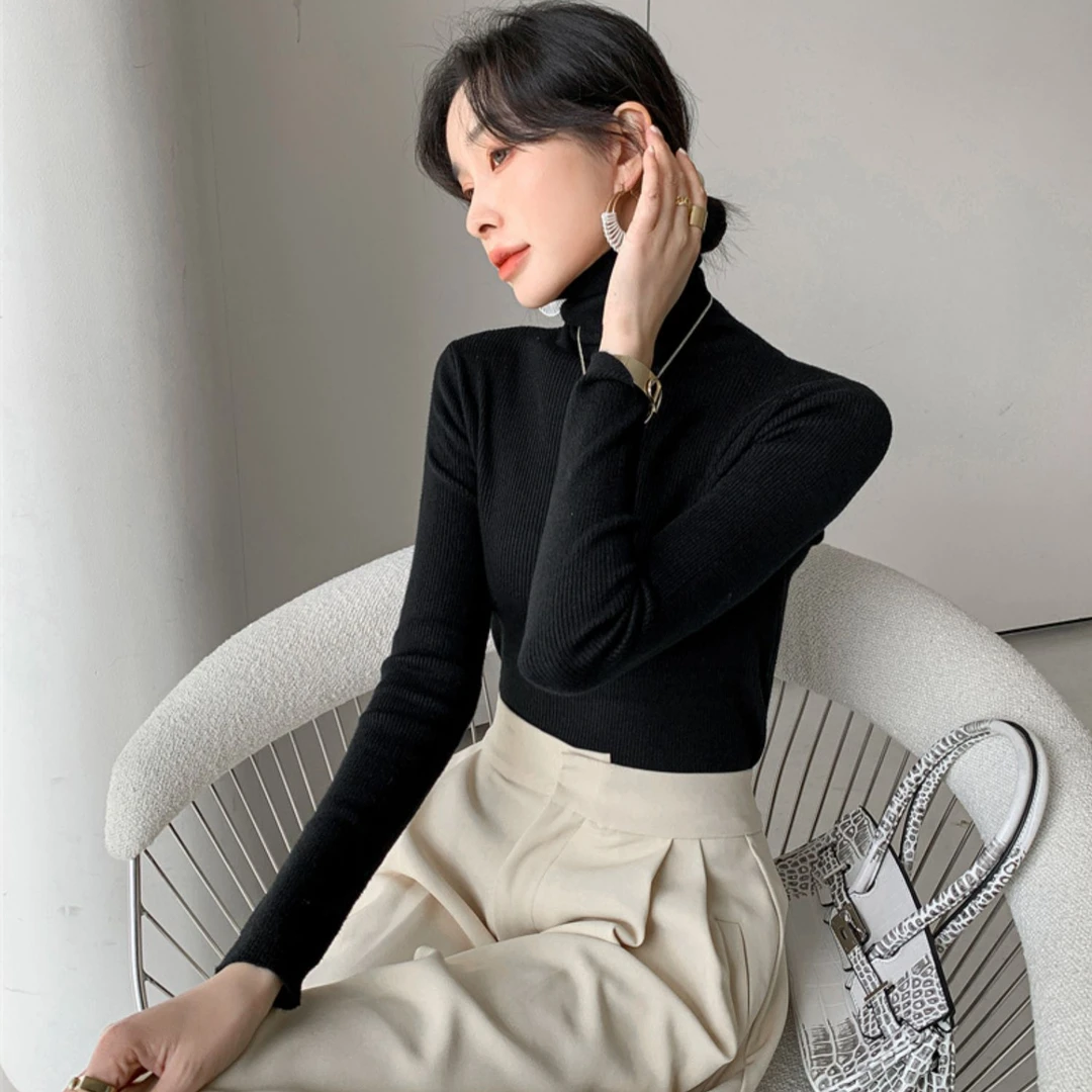 针织衫女高领打底衫内搭秋冬洋气毛衣2024年新款高级感堆堆领上衣