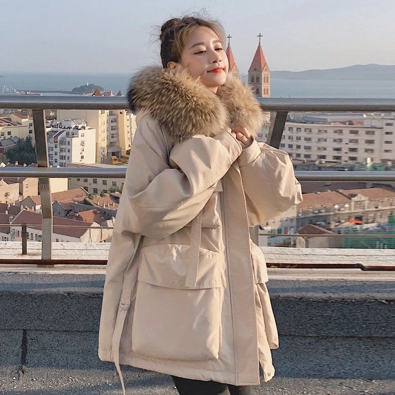 小个子派克服女中长款2023冬装新款衣袄加绒加厚面包服外套