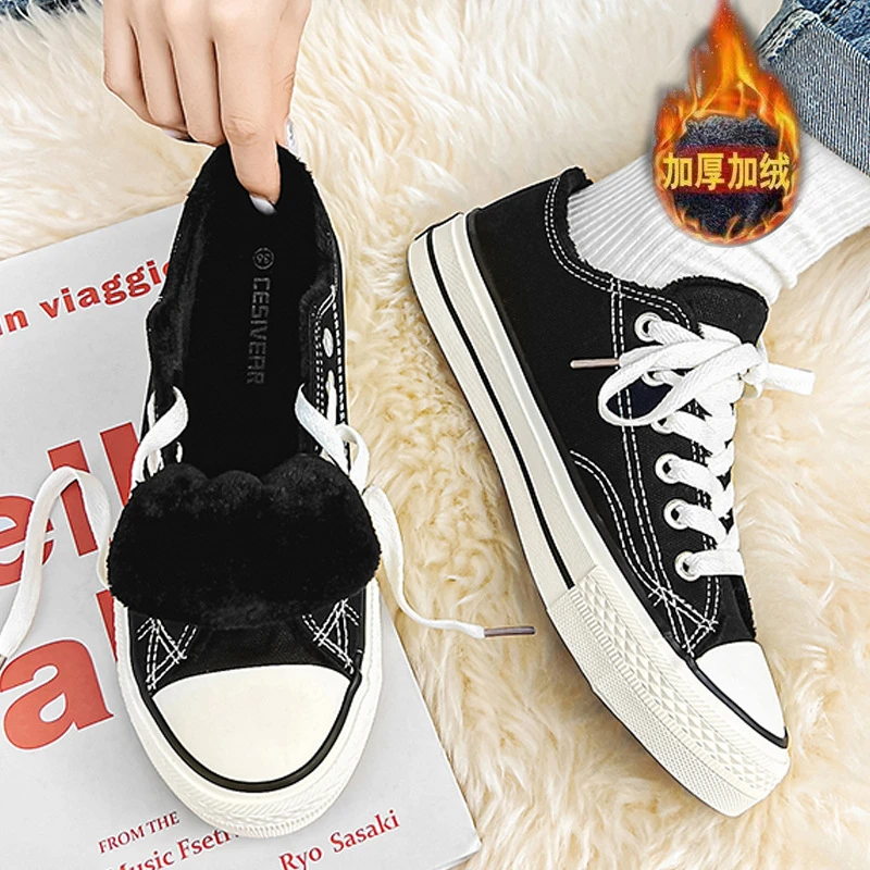 2025新款加绒帆布鞋低帮高帮休闲鞋板鞋保暖棉鞋男鞋女鞋情侣