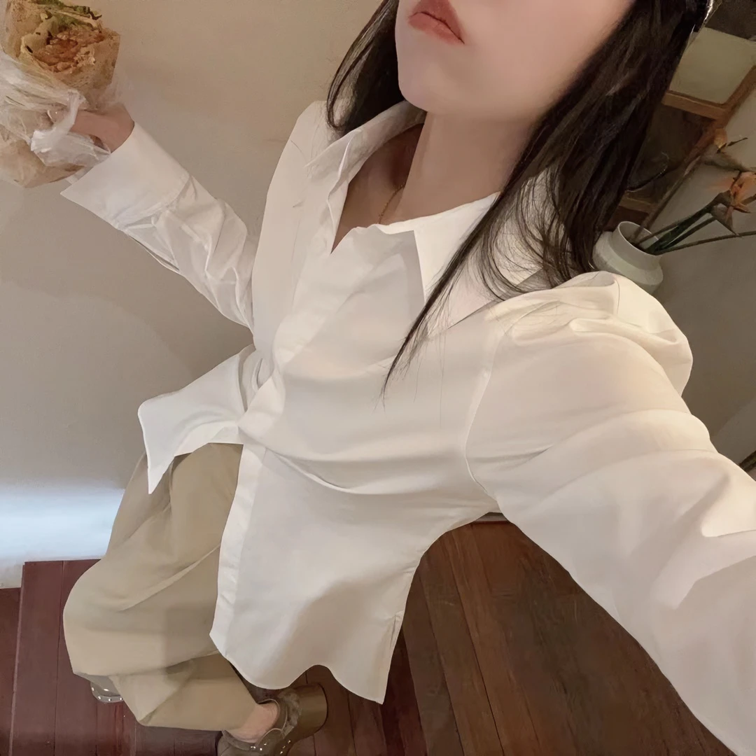 新款高品质白色衬衫显瘦气质长袖衬衣洋气时尚夏季小众收腰韩版