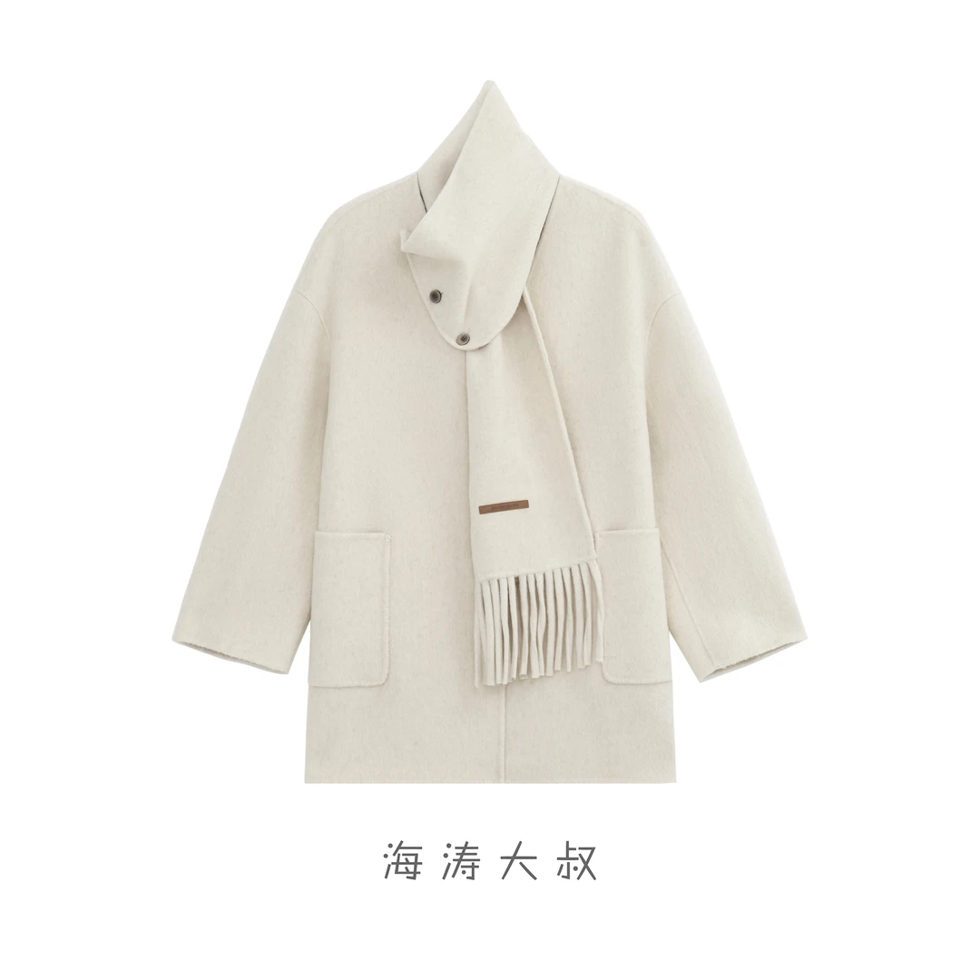 【海涛大叔】「伯爵夫人」流苏围巾款短款大衣外套MJA198