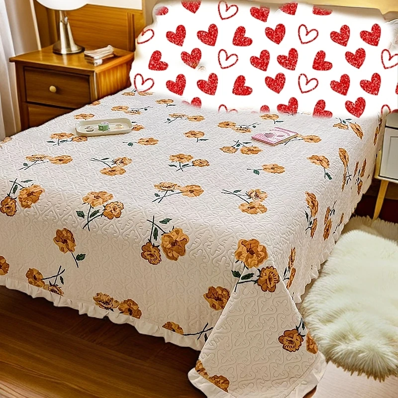 加厚夹棉牛奶绒床盖冬季保暖防滑榻榻米床单炕盖