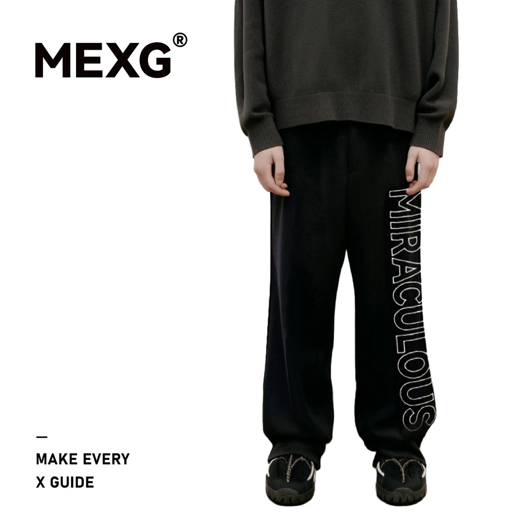 MEXG400g字母刺绣阔腿裤直筒宽松休闲裤男女同款
