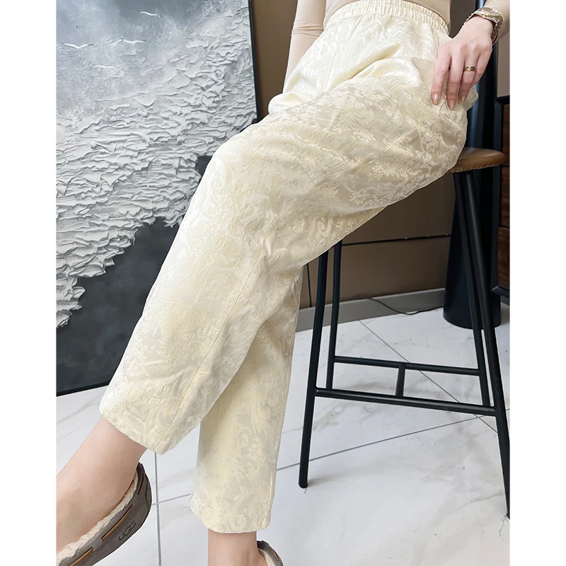 美美国风【秋冬丝毛棉裤】新中式轻奢提花夹棉保暖复古休闲裤6710