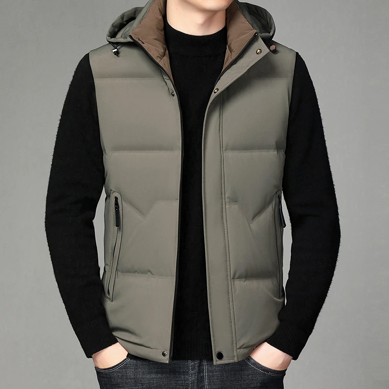 高端男士轻薄羽绒马甲冬季加厚保暖外穿中年爸爸连帽坎肩马夹外套
