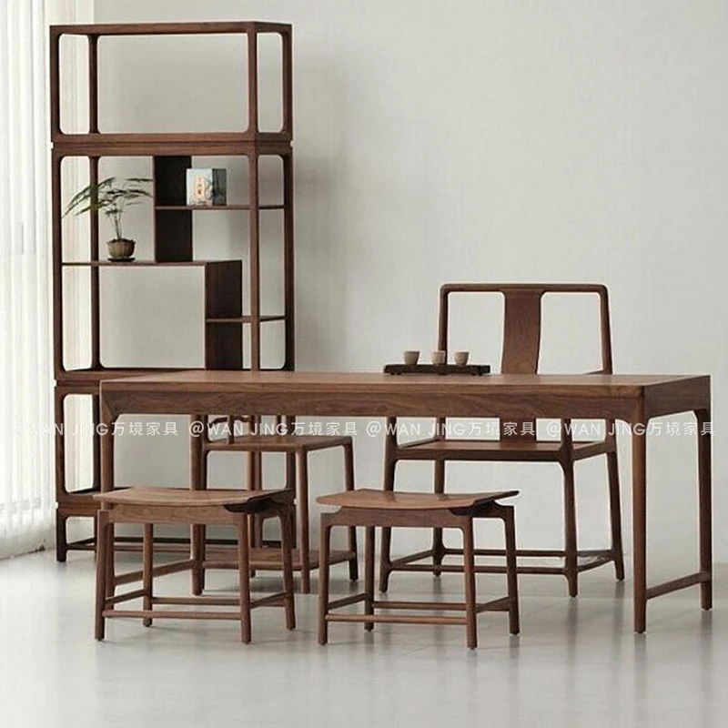 新中式北美黑胡桃木茶桌椅组合禅意休闲小户型阳台茶台民宿家具