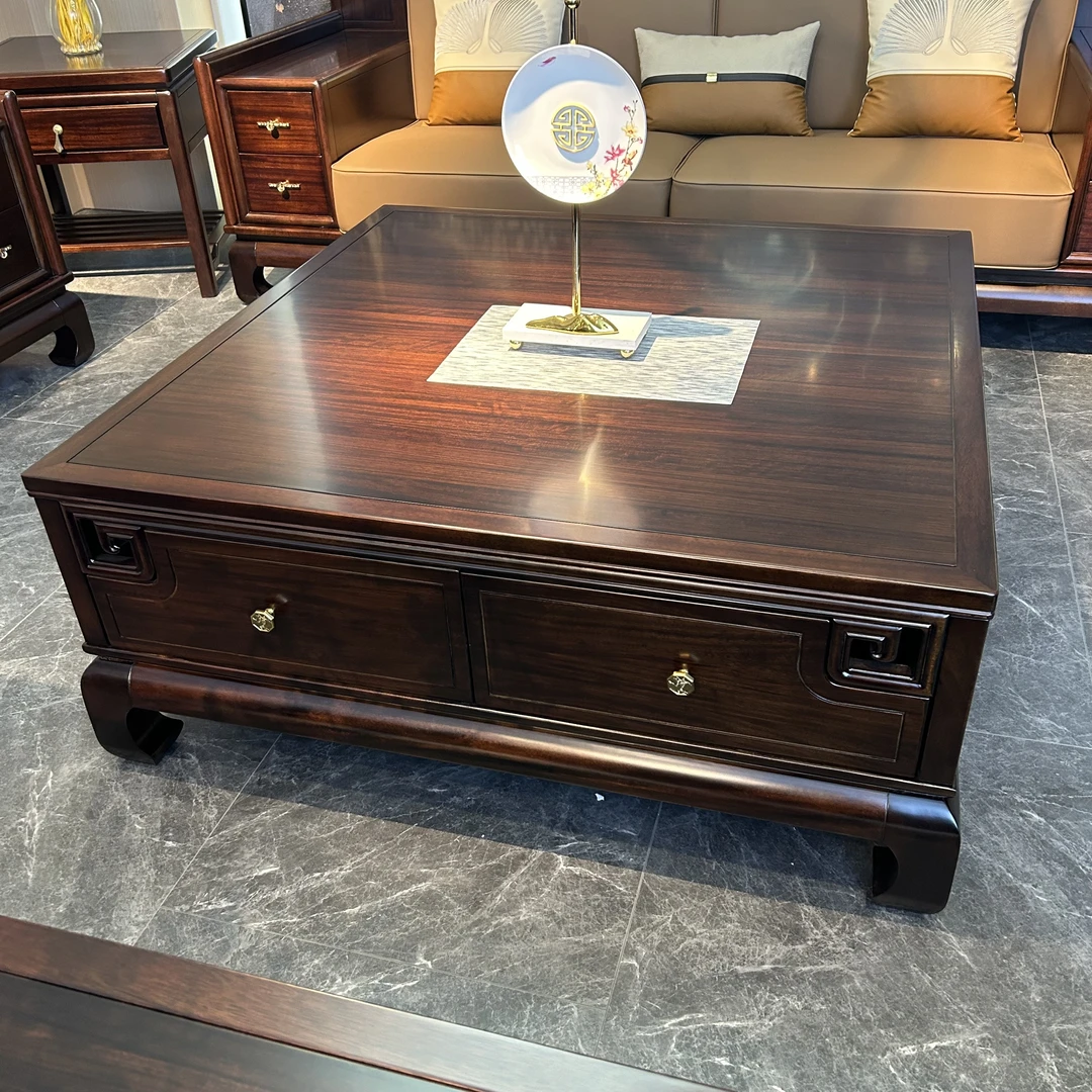 新中式黑檀木客厅茶几长实木美式轻奢简约古典方形成套方几