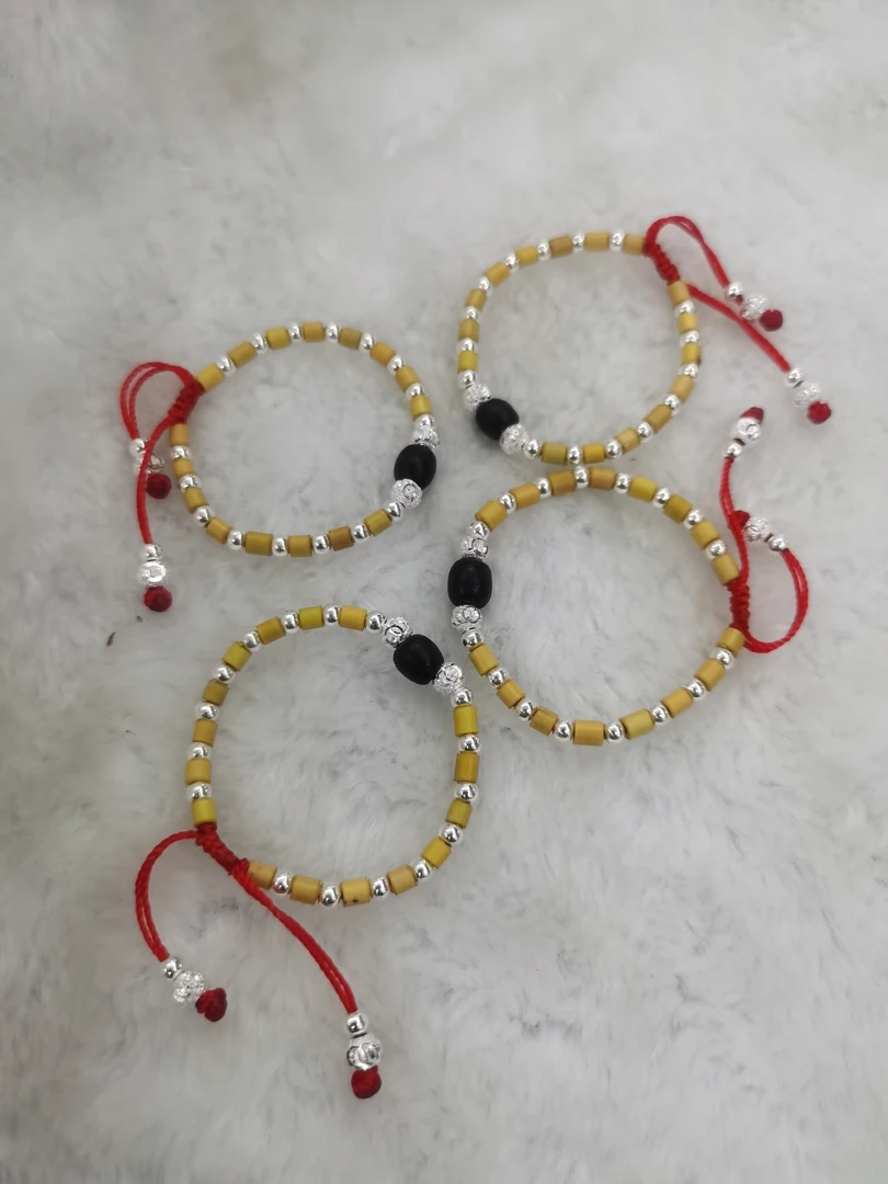 非金属木质手链 小婴儿孩子大人金竹银珠子梓梗手工编织手链02