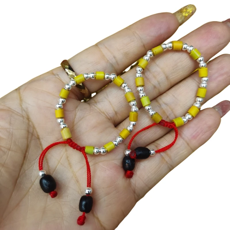 非金属木质手链 小婴儿孩子大人金竹银珠子梓梗手工编织手链01