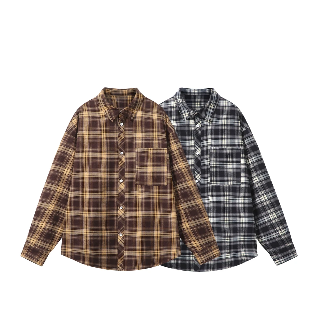 【复古格子衬衫】男春秋款格子衫高级感长袖衬衣潮牌日系秋季外套